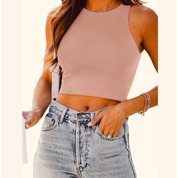 EFan High Neck Cropped Tank, S. Pink. Formfitting! - Picture 9 of 9